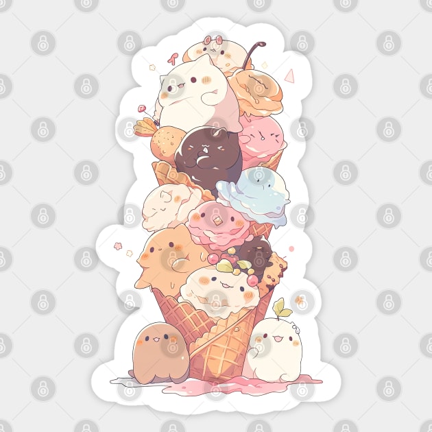 Foodiies Collection - The Happy Cuddling Double Ice Cream Cone | Kawaii Aesthetic Anime Food Design | PROUD OTAKU Sticker by PROUD OTAKU